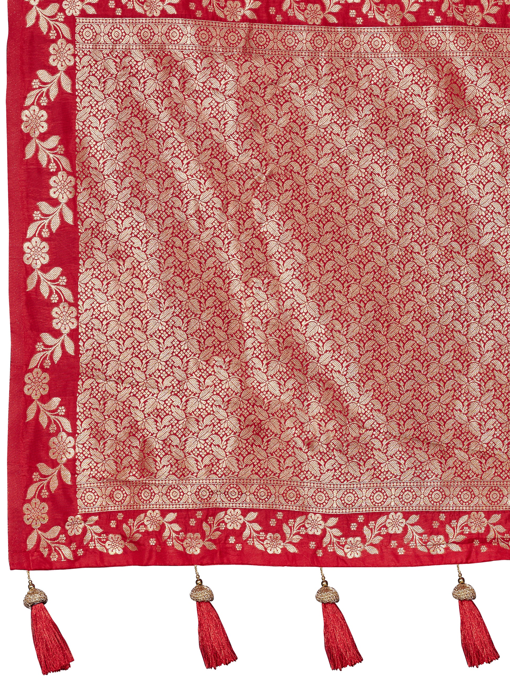 MANOHARI Banarasi Silk Blend Jacquard Work Saree - Red
