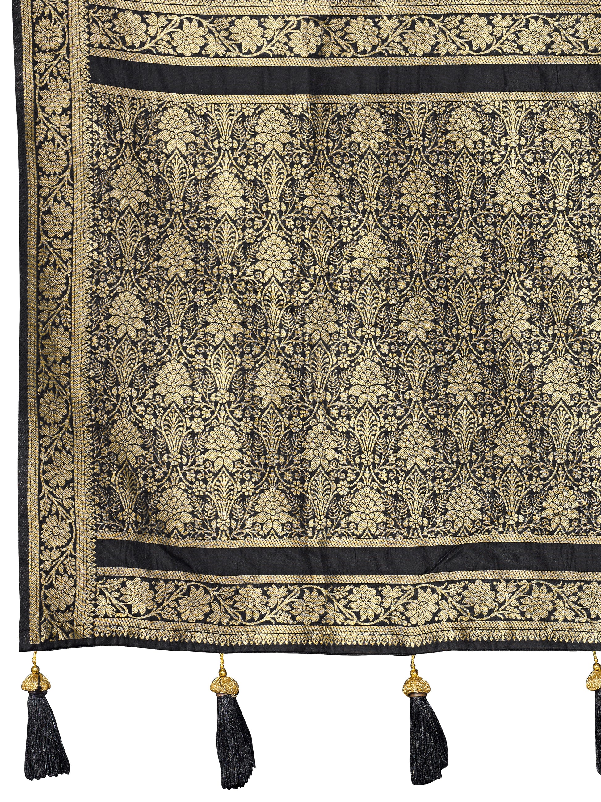MANOHARI Banarasi Silk Blend Jacquard Work Saree - Black