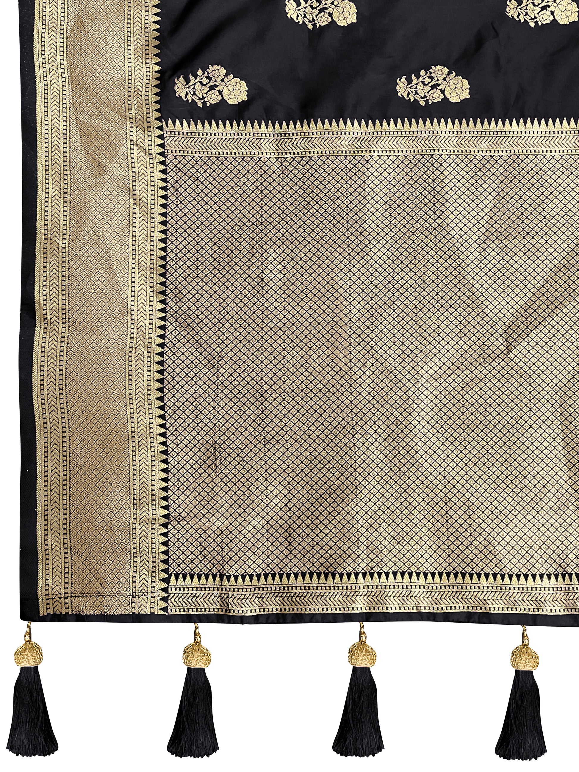 MANOHARI Banarasi Silk Blend Jacquard Work Saree - Black
