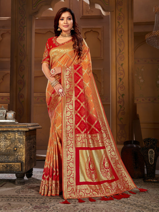 MANOHARI Banarasi Silk Blend Jacquard Work Saree - Yellow