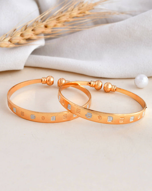 VOJ Stainless Steel Beads Gold-plated Bangle Set (Pack of 2) - Grab2buy