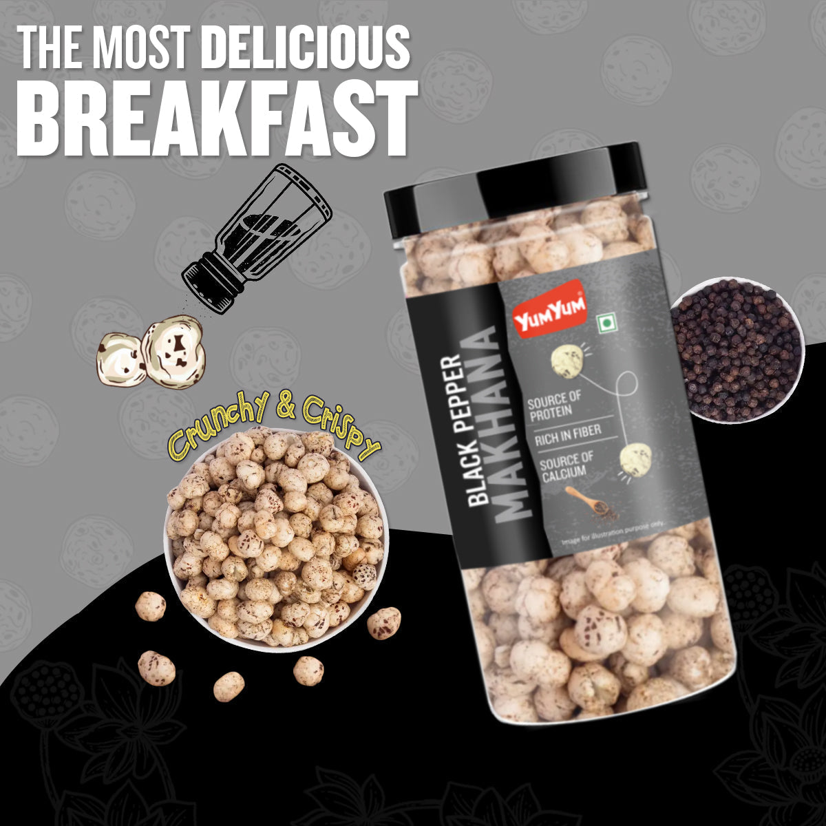 Yum Yum Black Pepper Makhana Jar  Grab2Buy Yum Yum Grab2Buy