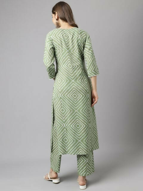 FIORRA Women's Green Cotton A-Line Kurta Set 