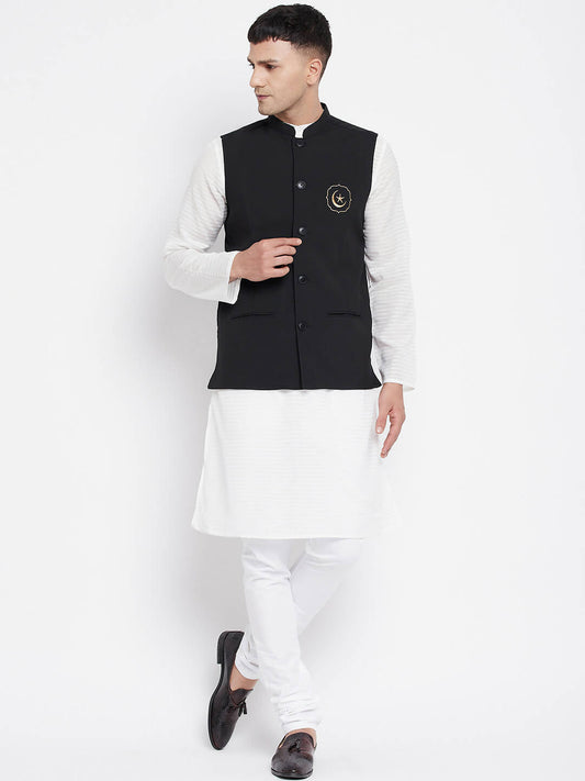 Even Apparels Black Pure Cotton Nehru Jacket With Eid Insignia PW668 