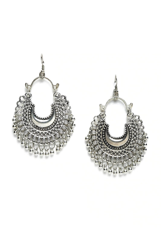 Mominos Fashion Johar Kamal Oxidised Silver-Plated Chandbali Earrings - Grab2buy