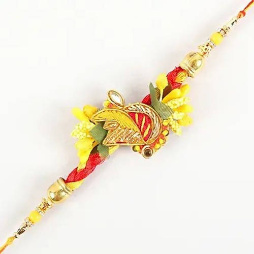 Colourful Zardosi Rakhi & Kaju Rolls Box