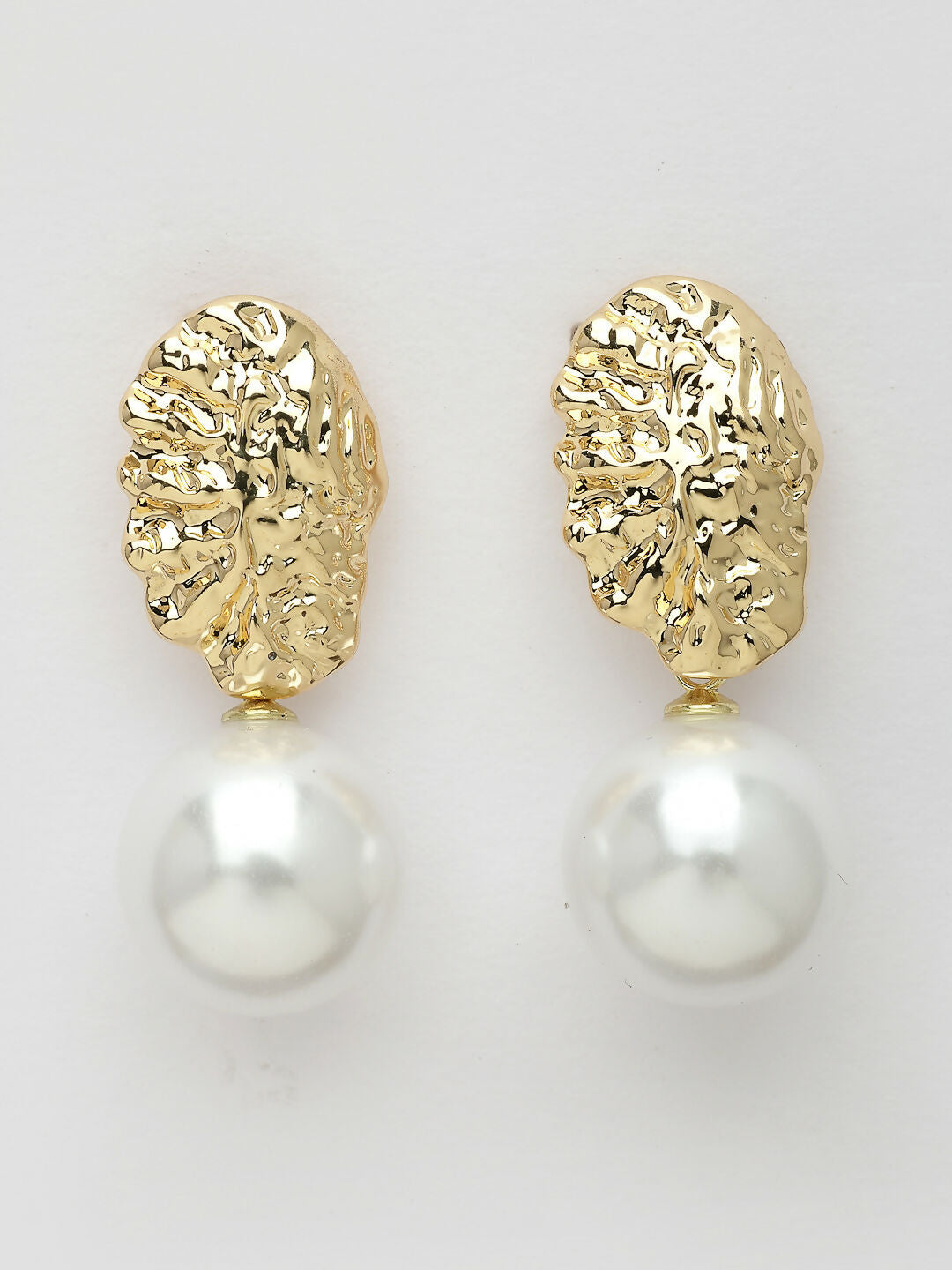 NVR Women's Gold-Polished White Pearl Drop Earrings 