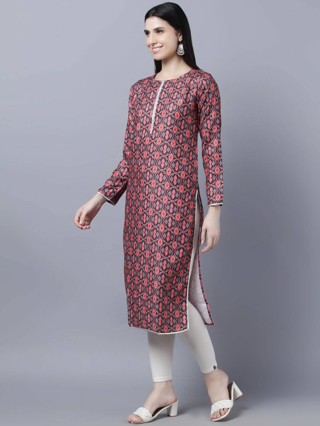 Myshka Women Burgundy Pink Ethnic Motifs Printed Kurta