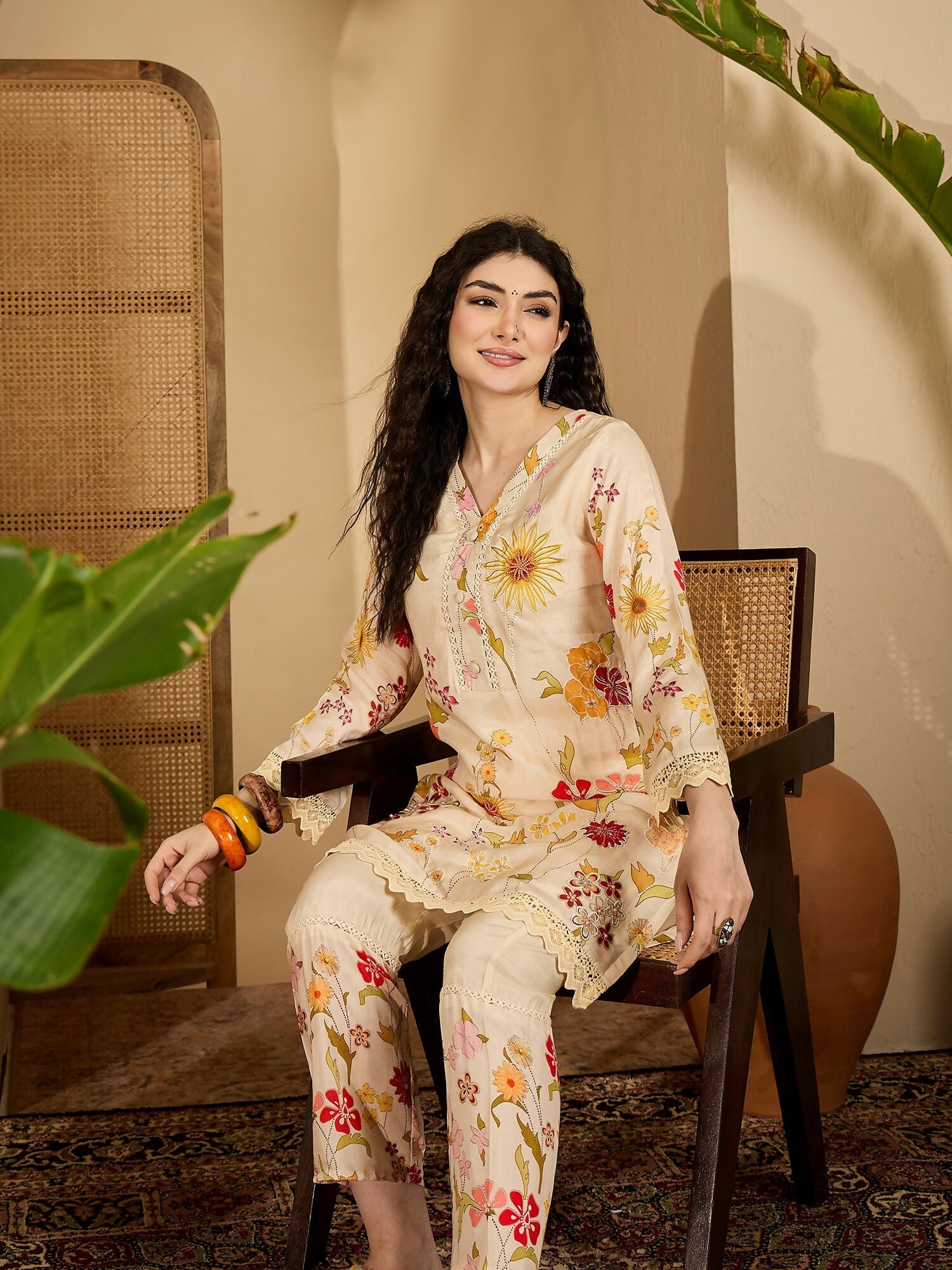 Joban Fashion Printed Cream Pure Cotton Cord Set