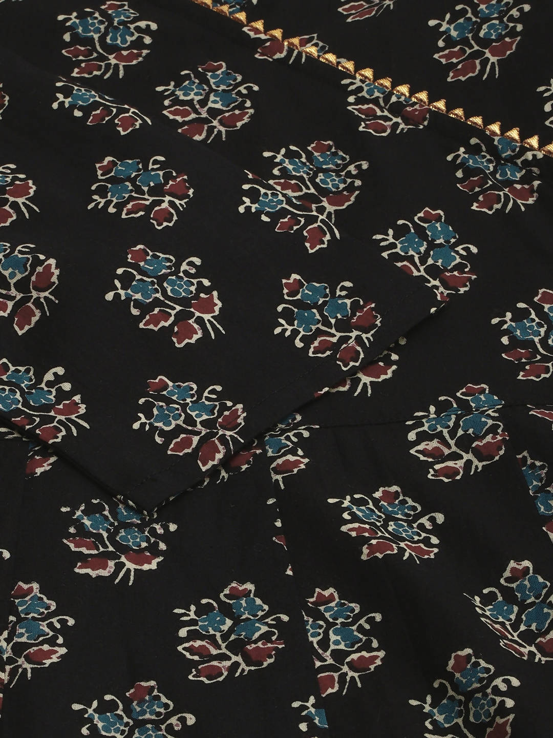 Janasya Women Black Ethnic Motif Printed Gotta Patti Anarkali Kurta
