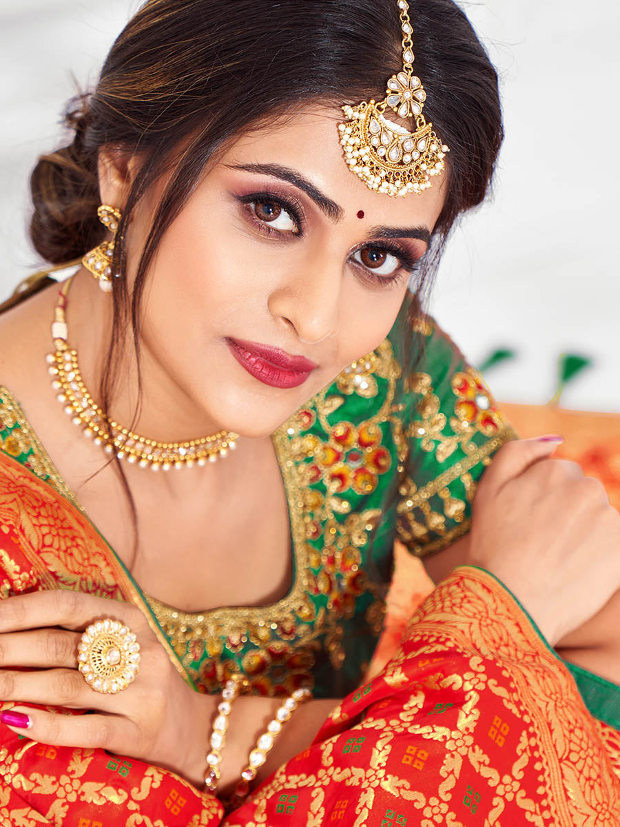 Myra Multicolour Jaquard Silk Designer Lehenga