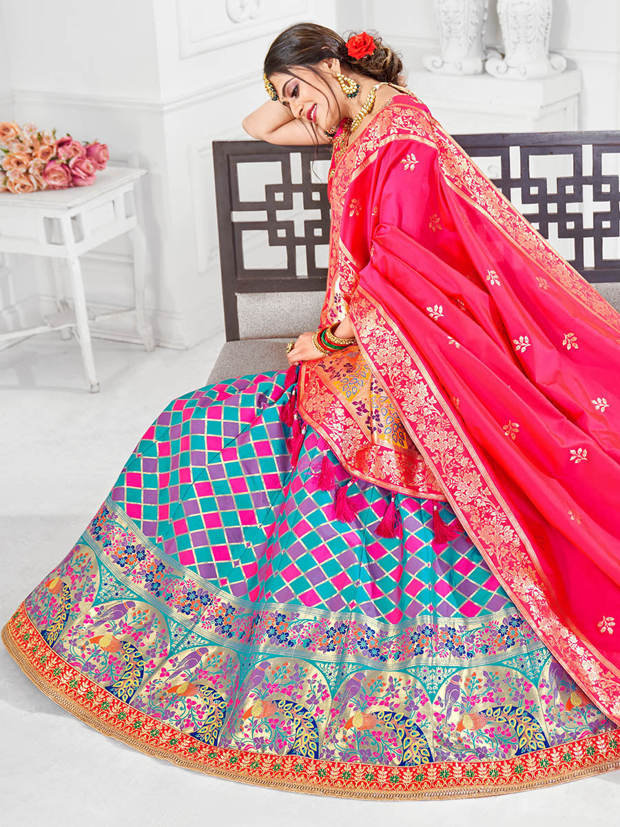 Myra Multicolour Jaquard Silk Lehenga