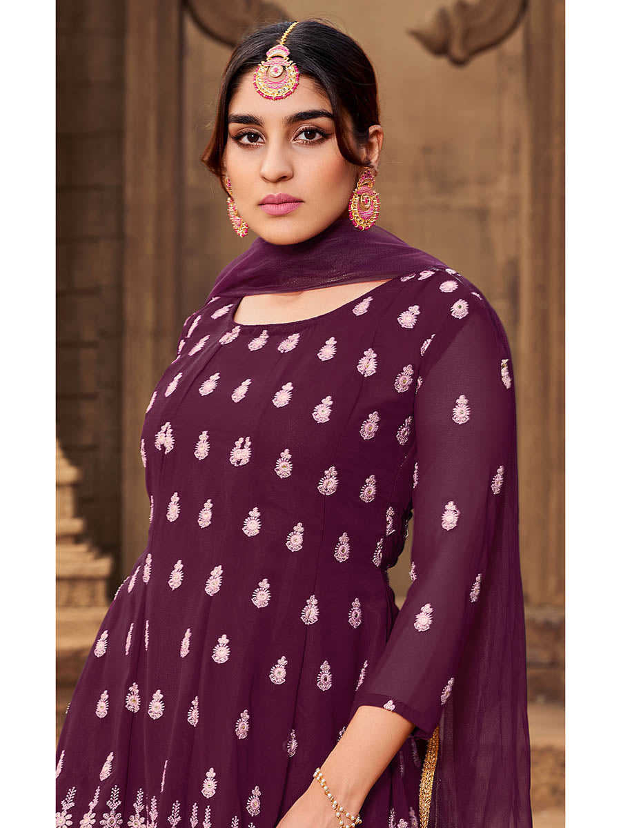 Myra Purple heavy Georgette Koti Style Embroidered Sharara Suit 