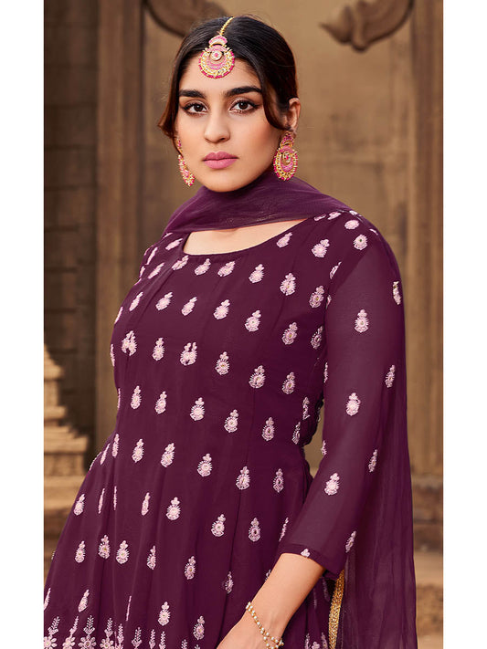 Myra Purple heavy Georgette Koti Style Embroidered Sharara Suit 