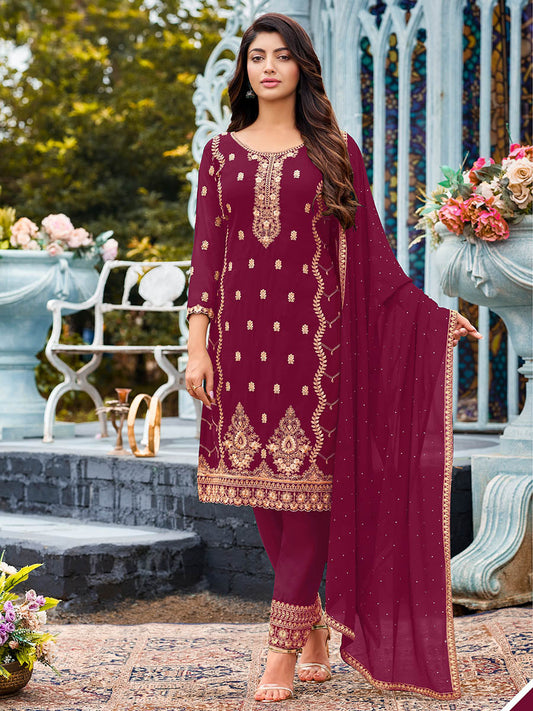 Myra Rani Heavy Faux Georgette Embroidered Pant Style Suit