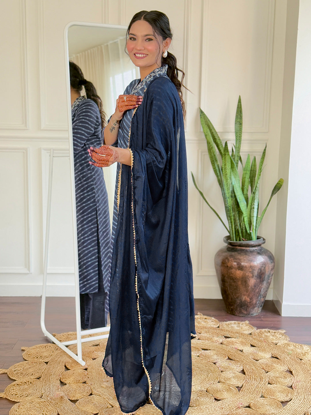 Teeya Creation Grey Color MUSLIN Embroidery Work Fully Stitched Kurti Set