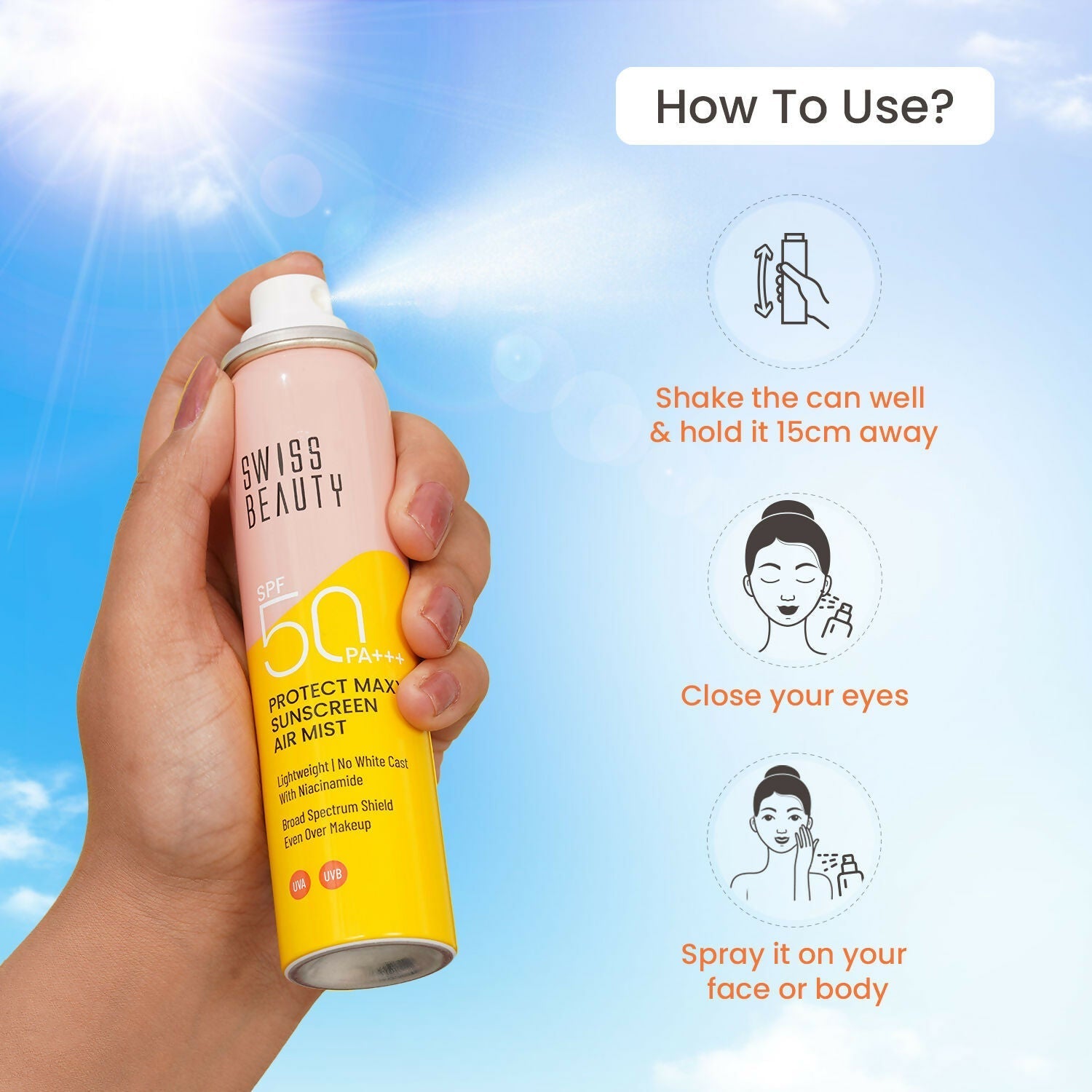 Swiss Beauty Protect Maxx Sunscreen Air Mist With SPF 50 PA+++ 