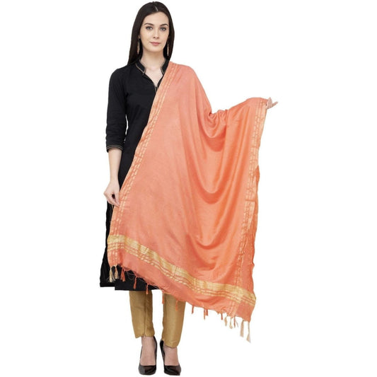 A R Silk Golden Border Regular Dupatta Color Peach Dupatta or Chunni 