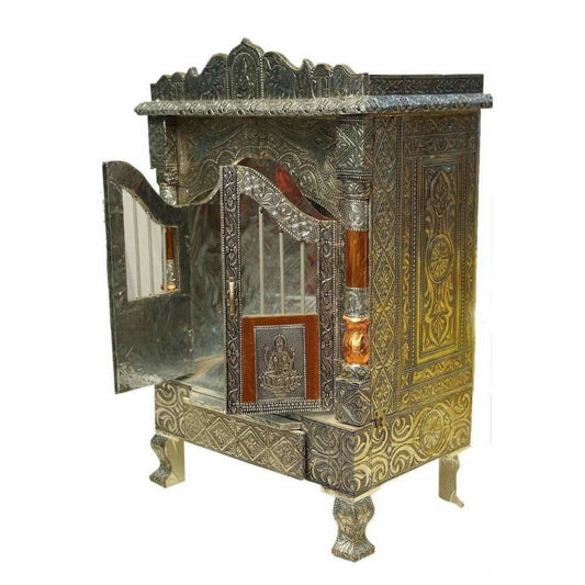 Silver Coated and Copper 2 Door Open Pooja Mandir / Pooja Mandiram Silver Coated and Copper - Grab2buy