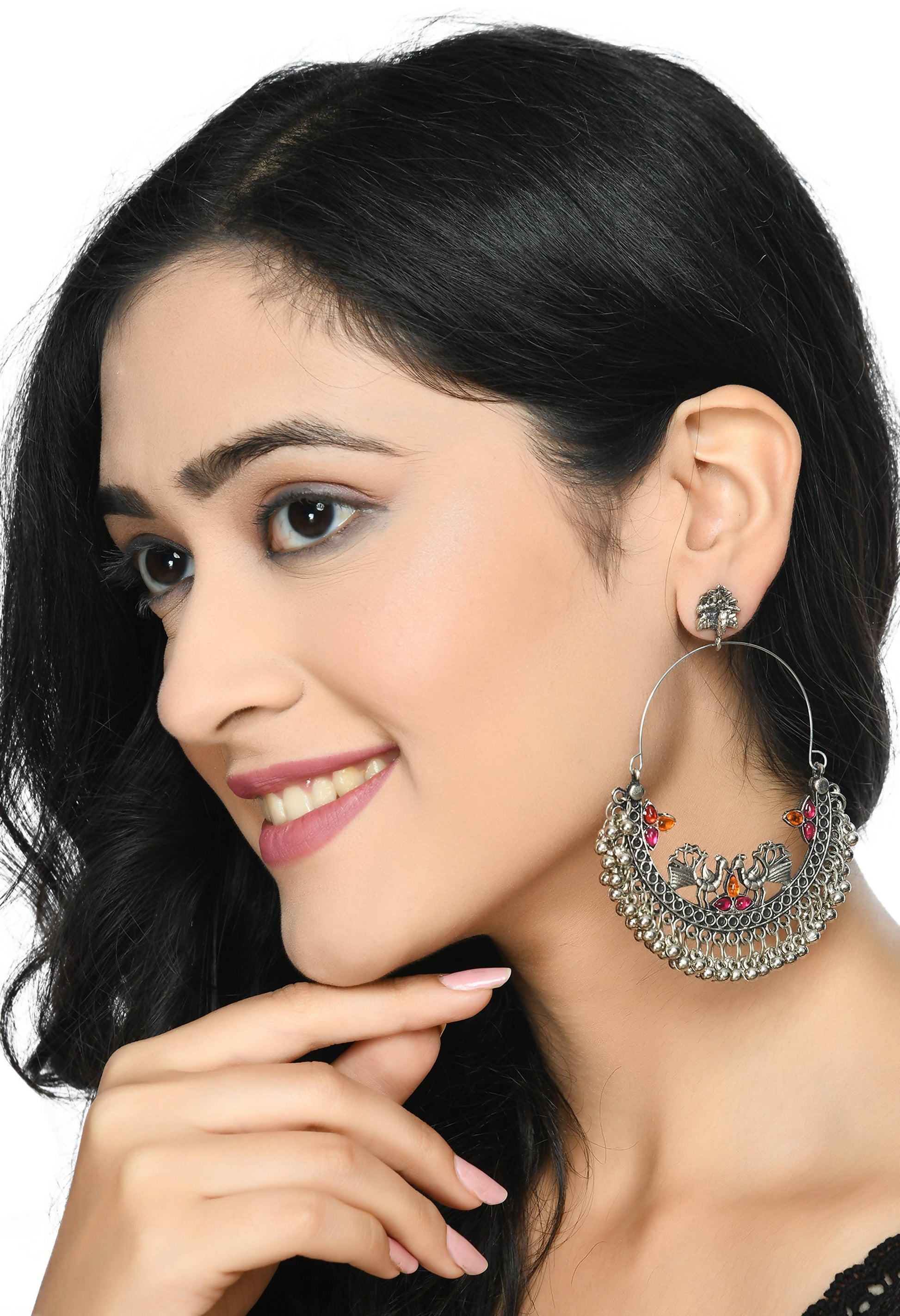 Mominos Fashion Johar Kamal Peacock Design Chandbali Earrings - Grab2buy