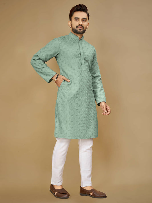 Anaita Sea_Green Embroidered Rayon Straight Kurta