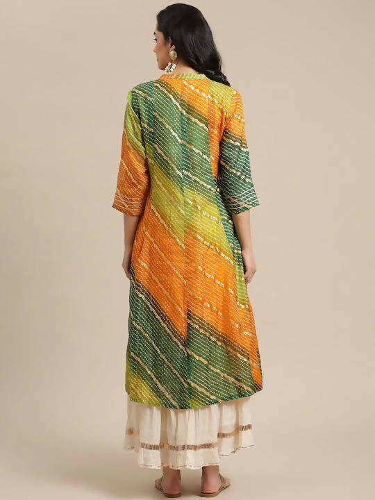 Varanga Mustard Yellow & Green Bandhani Dyed Anarkali Kurta - Grab2buy