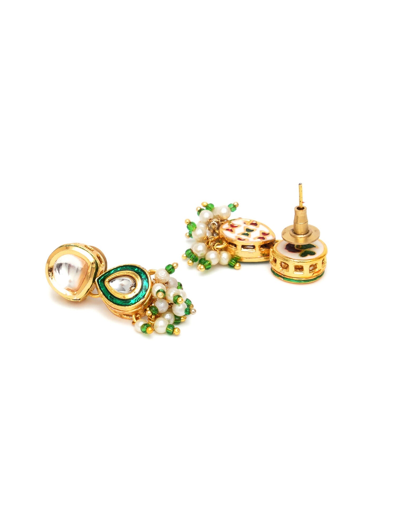 Dual Kundan Stone with Earrings (Gold) - Ruby Raang - Grab2buy