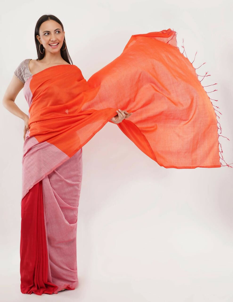 Exclusive Collection Beautiful Khadi Cotton Orange Light Pink Red Handloom Grab2Buy 