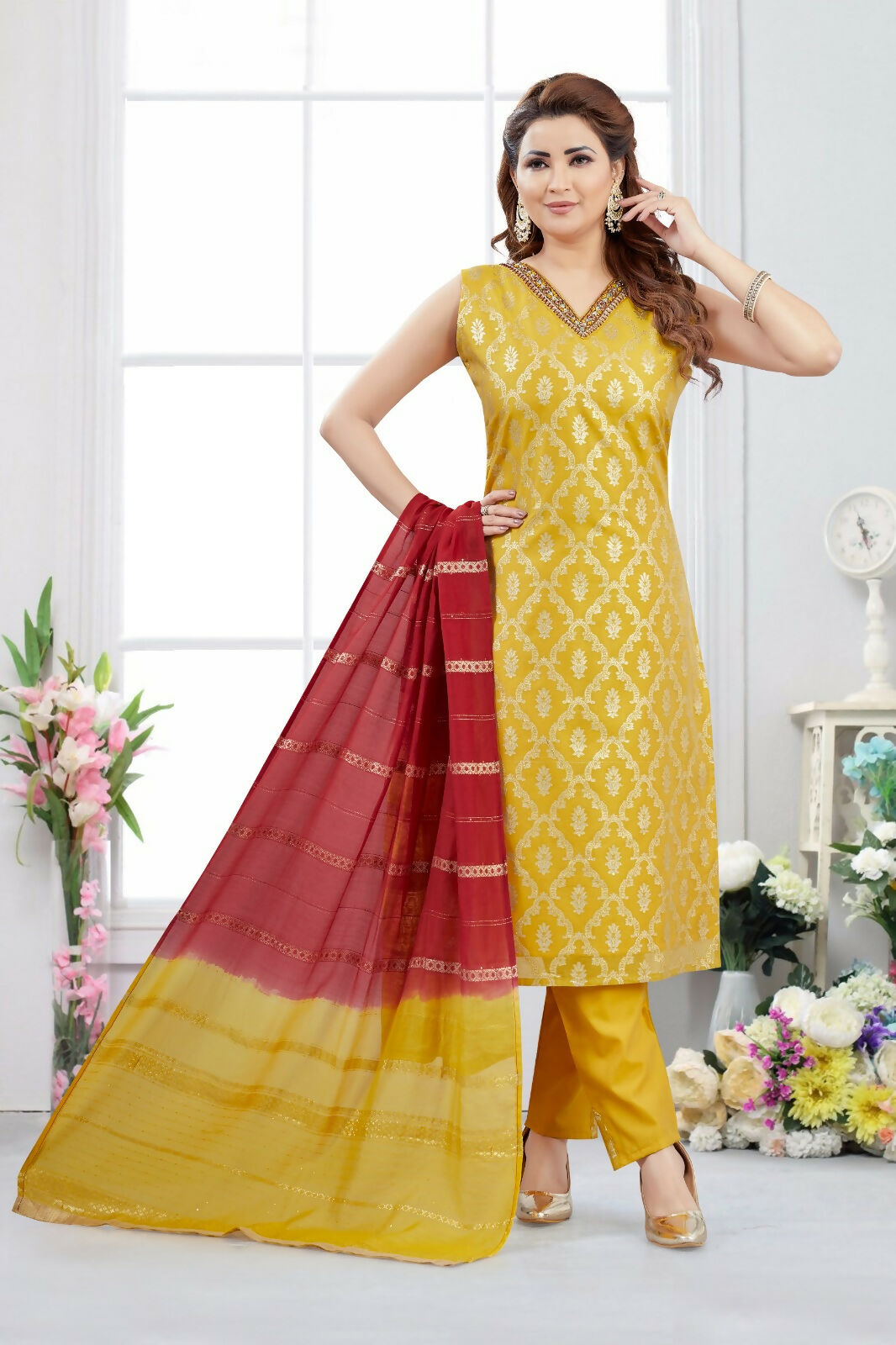 Joban Fashion Jacquard Mustard Color Kurta Set