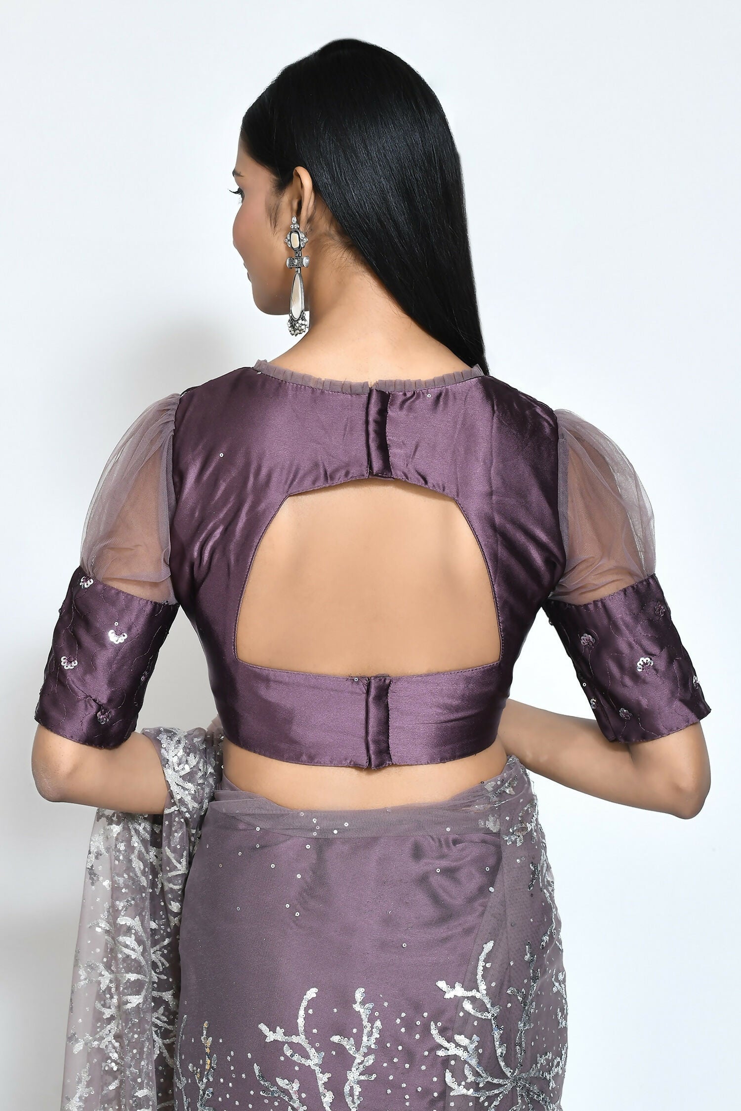 Brown Net Sequence Embroidered Festive Saree - Nimaya Denzy