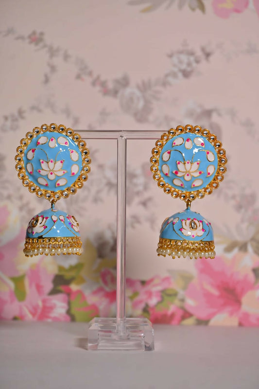 Sky Blue Round Shape Ethnic Meenakari Jhumki Earrings By House of Ree House of Ree