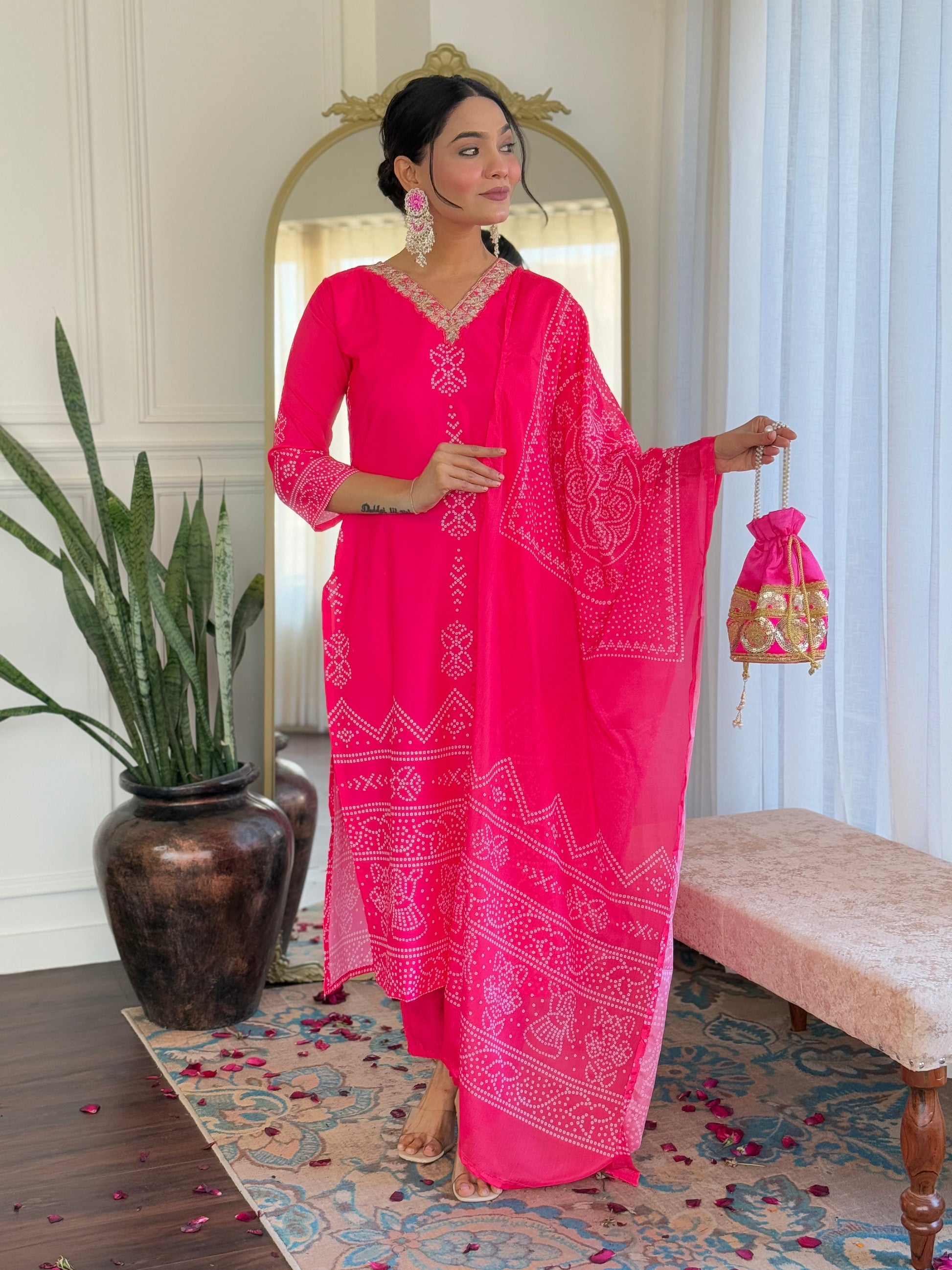 Teeya Creation Pink Colour French Crepe Digital Print With Embroidery Work Fully Stitched Kurti Set