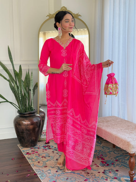 Teeya Creation Pink Colour French Crepe Digital Print With Embroidery Work Fully Stitched Kurti Set