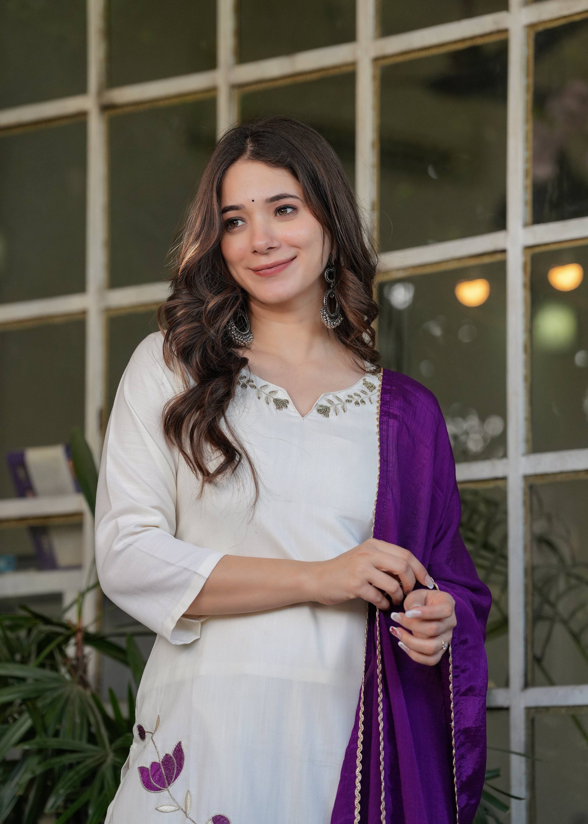 Teeya Creation White Color Viscose Rayon Embroidery Work Fully Stitched Kurti Set