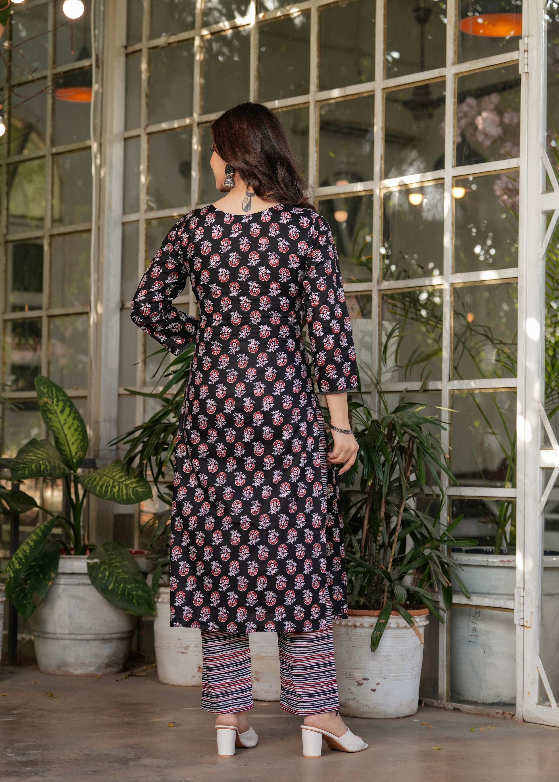 Teeya Creation Black Color Pure Cotton Digital Print Fully Stitched Kurti Set