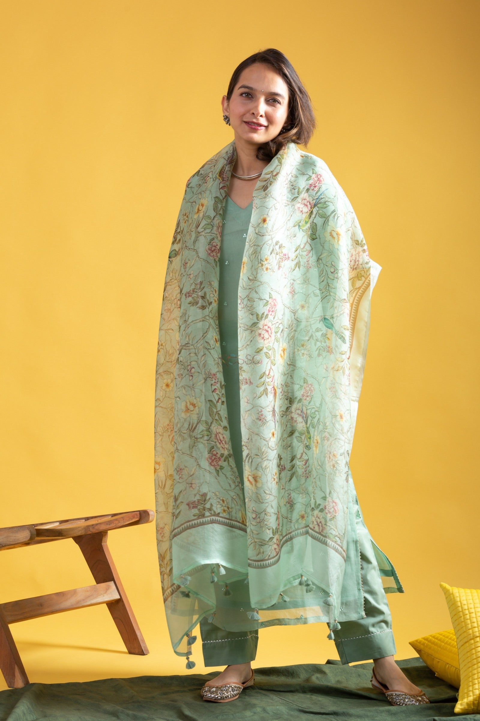 The52 Beautiful Viscose Chanderi Fabric Straight Kurta, Pant and Dupatta Set | Grab2Buy