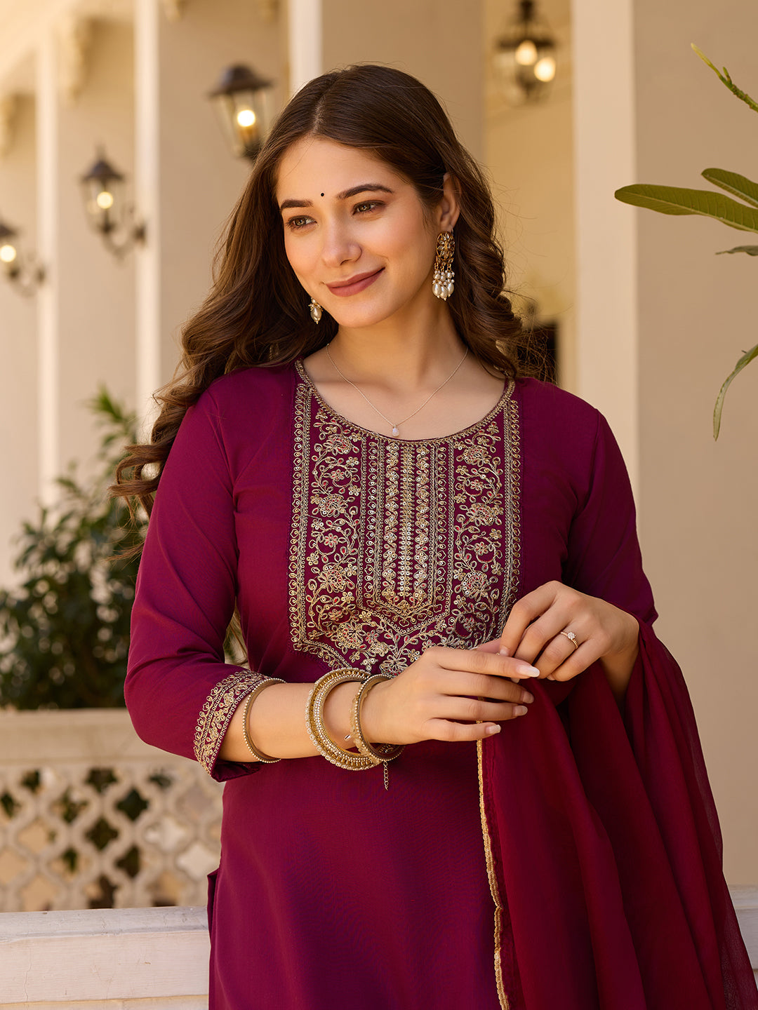 Teeya Creation Maroon Color Rayon Embroidery Work Fully Stitched Kurti Set