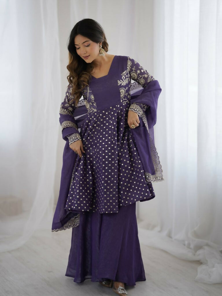 Teeya Creation Lavender Color Embroidery Work Wedding Wear Salwar Suit