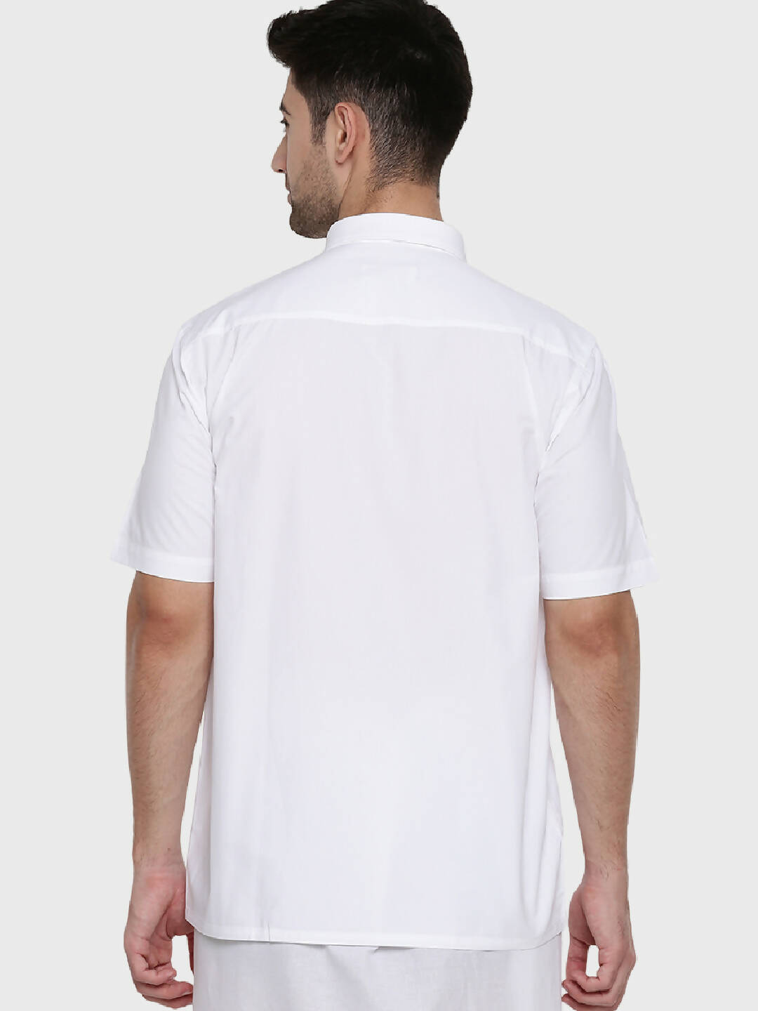 Ramraj Cotton Mens Half Sleeve Formal Poly Cotton White Shirt 