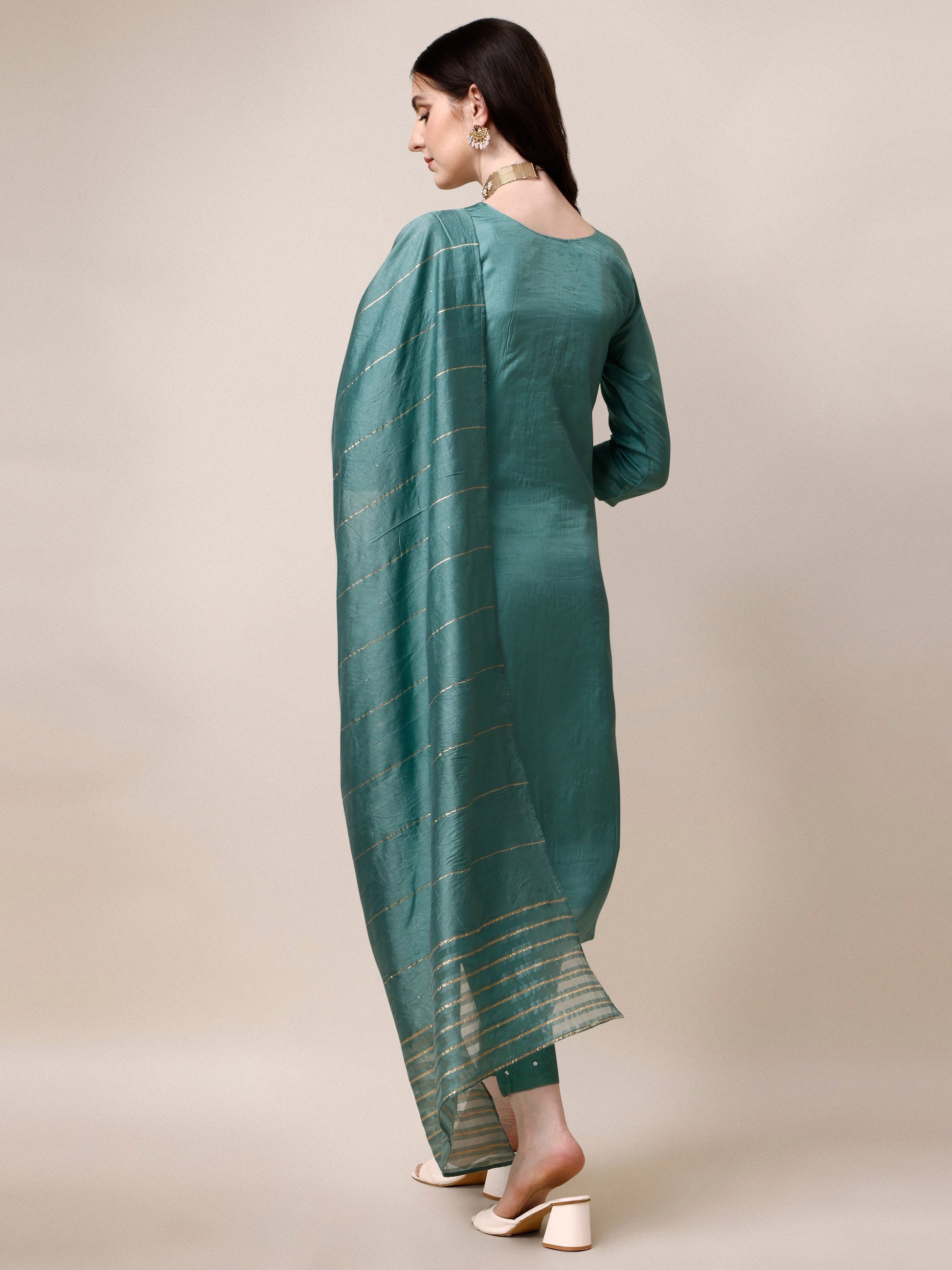 Embroidered Kurta With Pant & Dupatta Set, Multicolor - Hiral Fashion