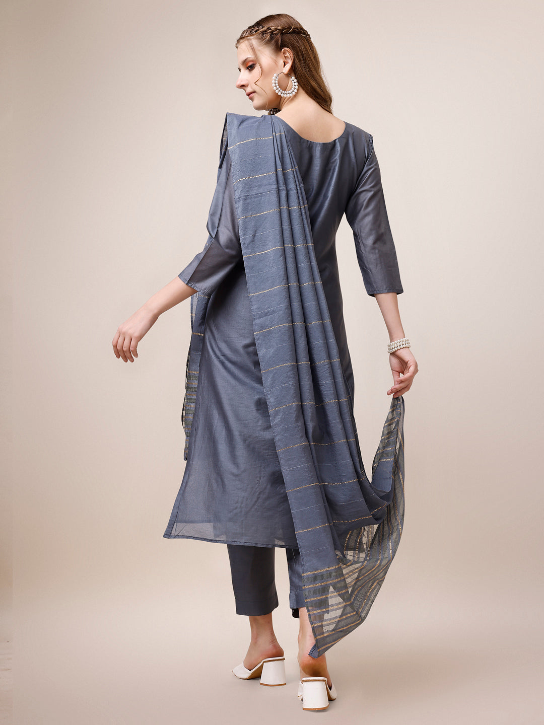 Embroidered Kurta With Pant And Dupatta Set, Multicolor - Hiral Fashion