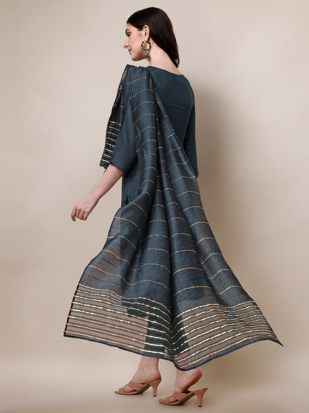 Embroidered Kurta With Pant & Dupatta Set, Multicolor - Hiral Fashion