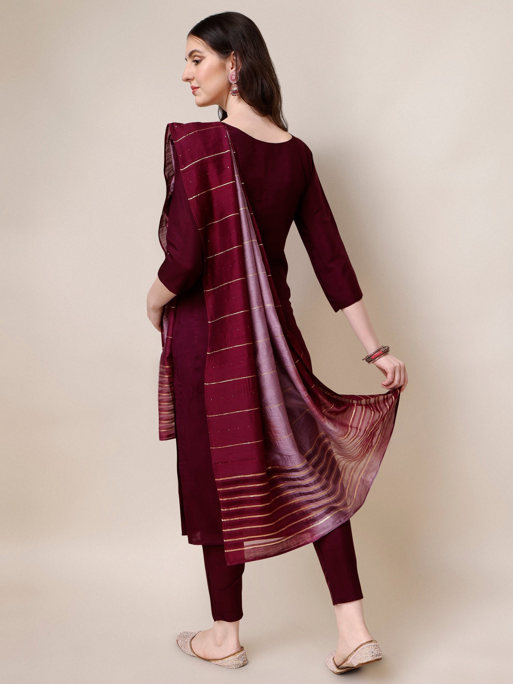 Embroidered Kurta With Pant & Dupatta Set, Multicolor - Hiral Fashion
