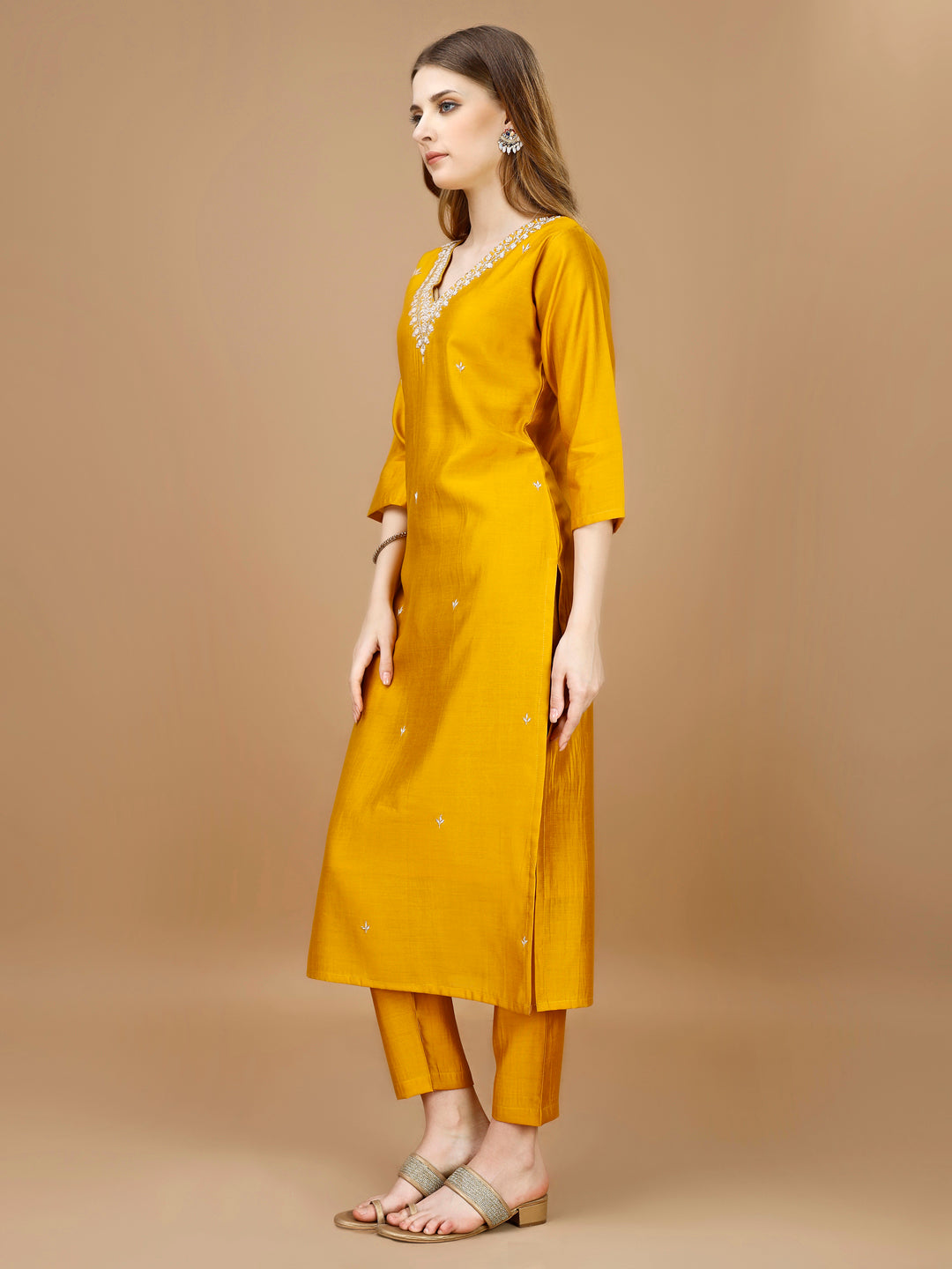 Hand Embroidered Kurta With Pant & Banarasi Dupatta Premium, Multicolor - Hiral Fashion