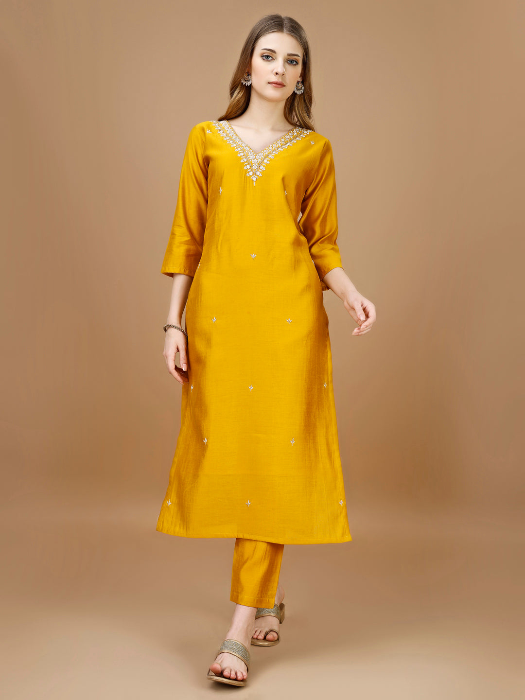 Hand Embroidered Kurta With Pant & Banarasi Dupatta Premium, Multicolor - Hiral Fashion