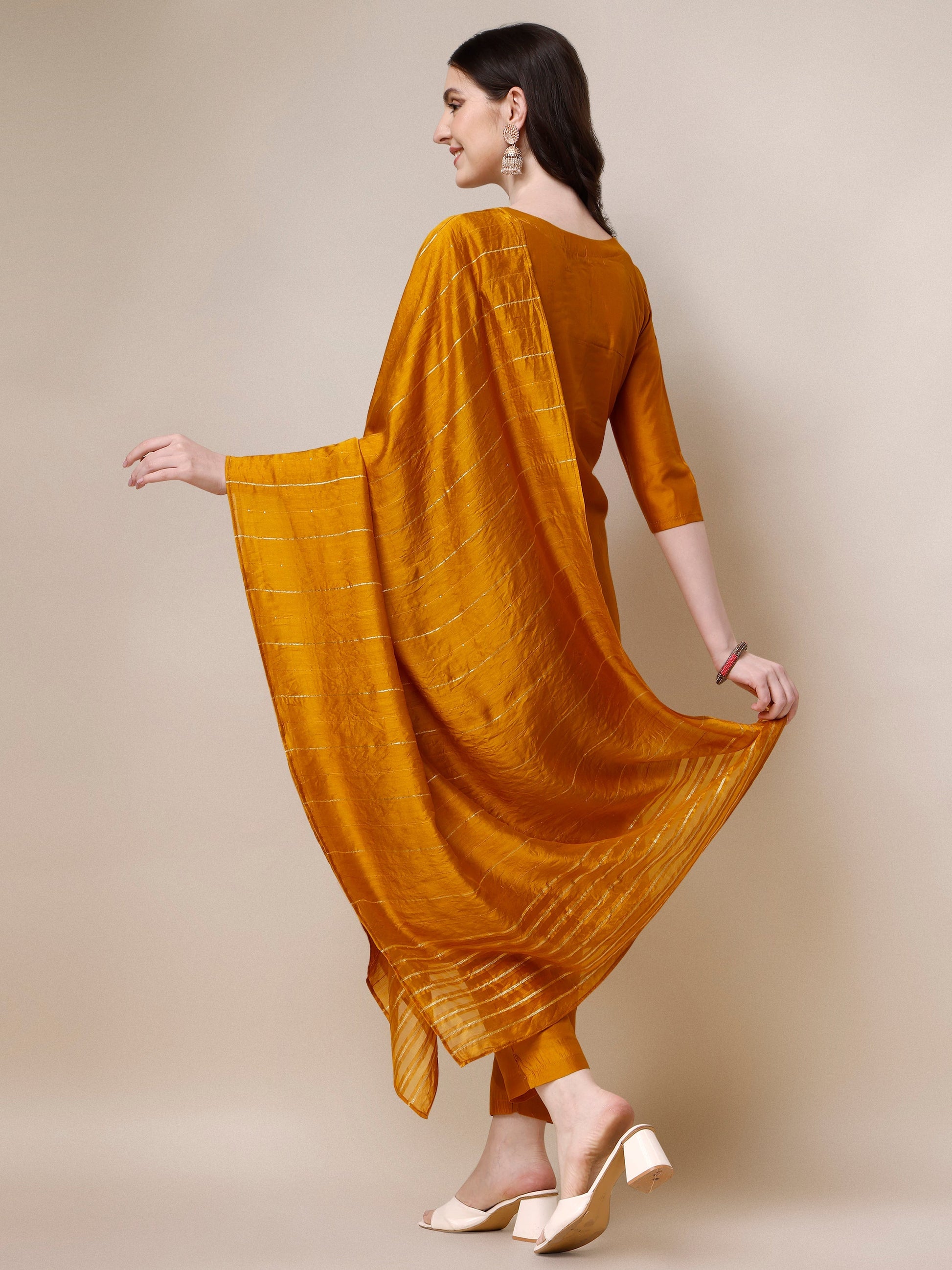 Hand Embroidered Kurta With Pant And Dupatta Set, Multicolor - Hiral Fashion