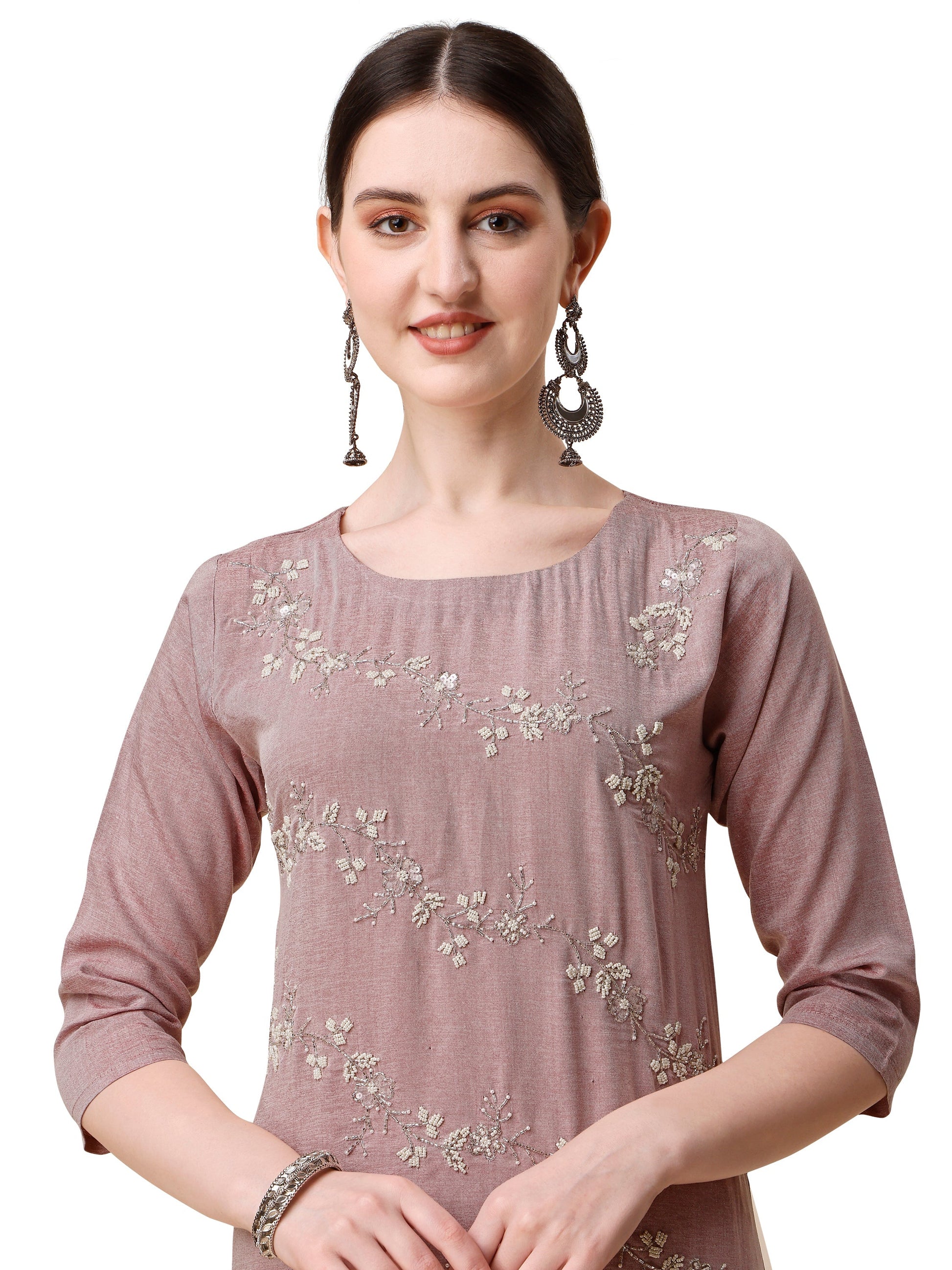 Embroidered Kurta With Moti Embellished Pant And Dupatta Set, Multicolor - Hiral Fashion
