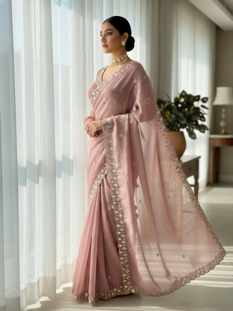 Joban Fashion Maroon Fandy Satin Silk Party Wear Sarees