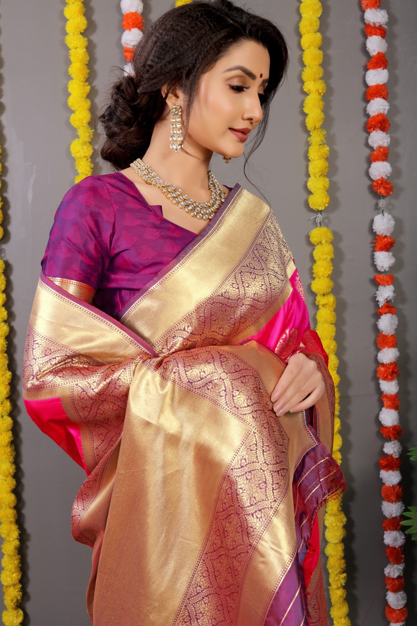 Anaita Pink Woven Design Pure Silk Banarasi Saree With Blouse