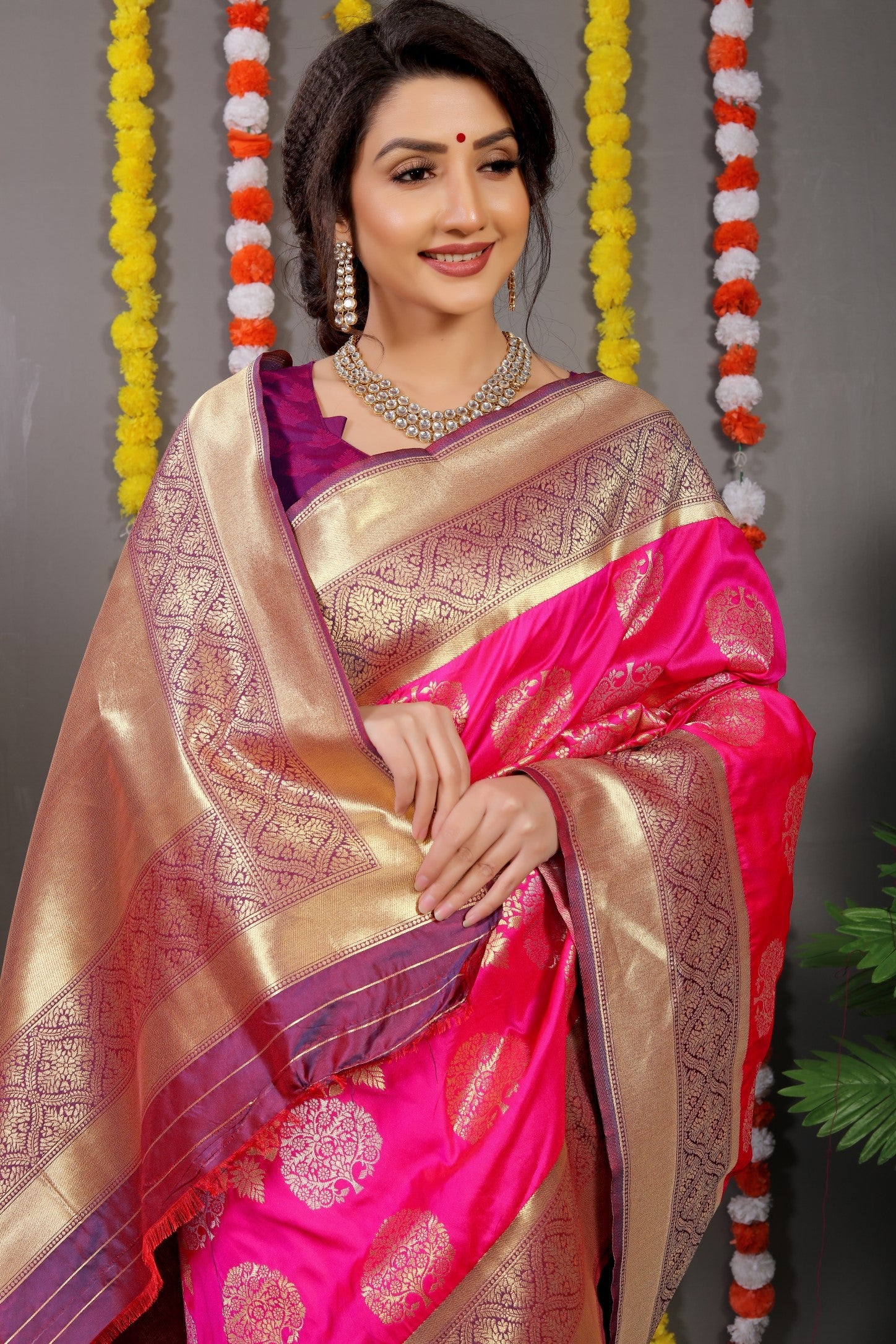 Anaita Pink Woven Design Pure Silk Banarasi Saree With Blouse